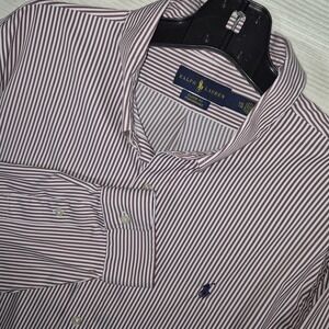 Ralph Lauren Polo Classic Fit Performance Shirt Men's XXL Burgundy Stripe